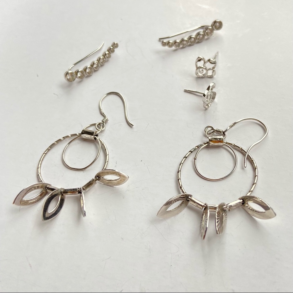 Sterling silver climber danglers and stud earrings